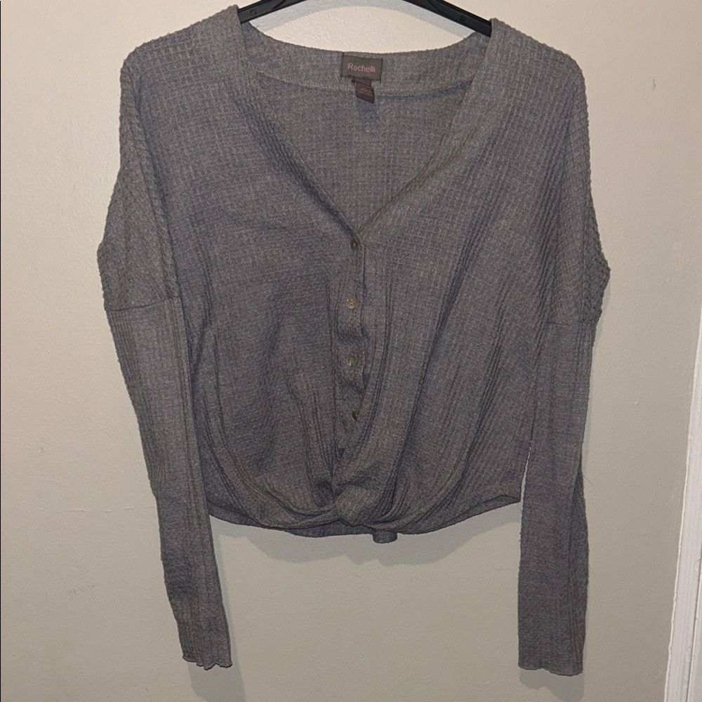 Rachel Charcoal Button-Front Crop Top